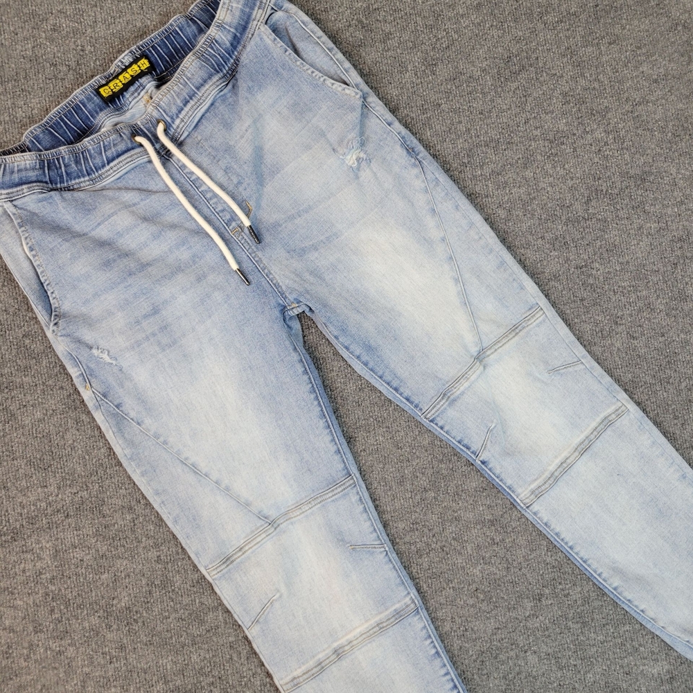 Crash Pull-On Jean Joggers - Edgy Moto Detail - Light Blue